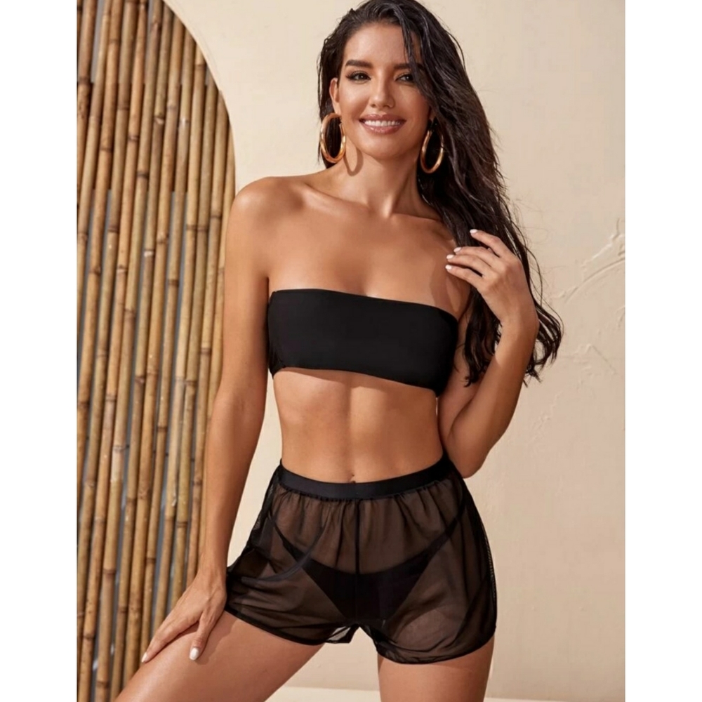 🌻 Bandeau Bikini with Mesh Shorts